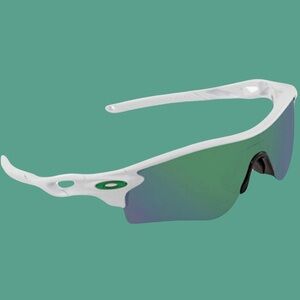 Oakley White Sports Sunglasses with Green Mirrored Lens